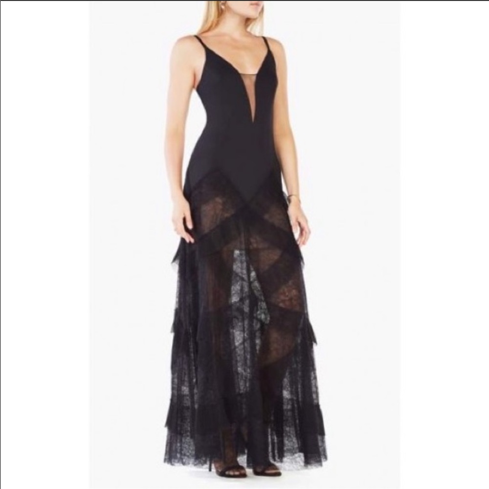 BCBG MaxAzria Avaline Pleated Tiered Lace Gown - Picture 7 of 8